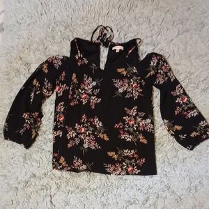 Monteau Black Floral Cold-Shoulder Blouse